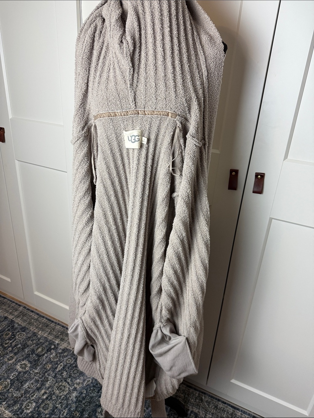 UGG super soft teddy plush mid length robe bathrobe hooded ribbed XL taupe - Picture 8 of 11